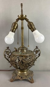 Antique Bradley and Hubley Brass Electrified Oil Lamp