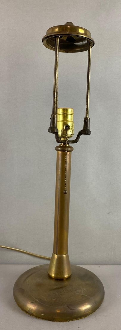 Antique Brass At Nouveau Table Lamp: Not in working condition. Top has a dent. Measures 20 1/2 x 7 x 7 inches.