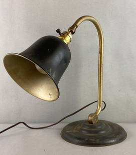 Vintage Art Deco Brass and Metal Adjustable Desk Lamp: Does not work. Has some rust. Measures 13 1/2 x 17 1/2 x 8 1/2 inches.