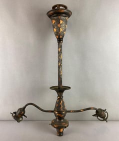 Antique Japanned 2 Arm Electric Hanging Chandelier