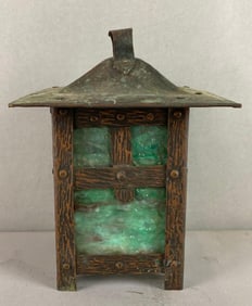 Antique Mission Brass and Slag Glass Lantern