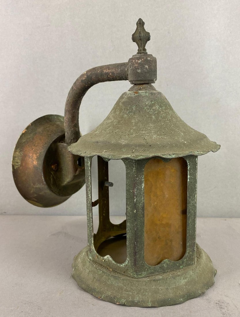 Antique Copper and Glass Mission Exterior Light (1 of 6)
