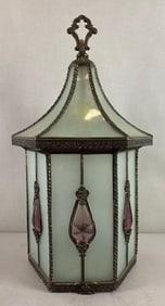 Antique Mission Frosted and Purple Glass Hanging Light Fixture