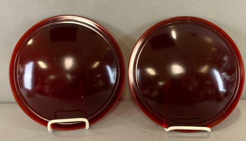 Group of 2 Macbeth Evan Red Glass Stop Traffic Signal Light Lens
