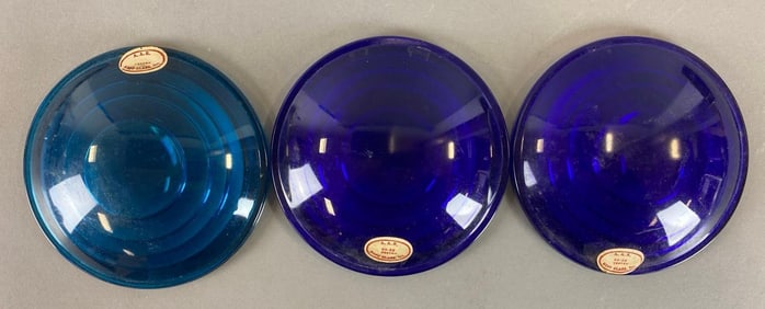 Group of 3 Blue Kopp Glass Railroad Lantern Light Lens