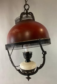 Antique Cast Iron Hanging Lamp with Metal Shade