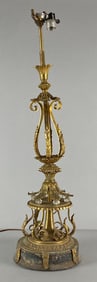 Antique Floral Brass Table Lamp