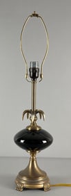 MCM Metal and Black Glass Footed Table Lamp