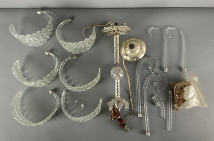 Group of Antique Glass Floral Chandelier Parts