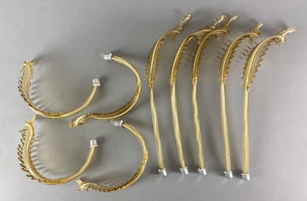 Group of 9 Antique Amber Floral Glass Chandelier Parts