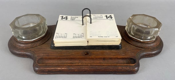 Vintage Hiram Walker Oak Desk Set