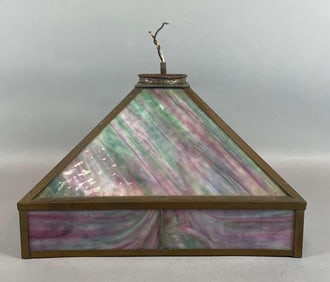 Antique Brass and Slag Glass Light Fixture