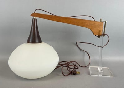 Vintage MCM Teak and Frosted Glass Wall Light Fixture
