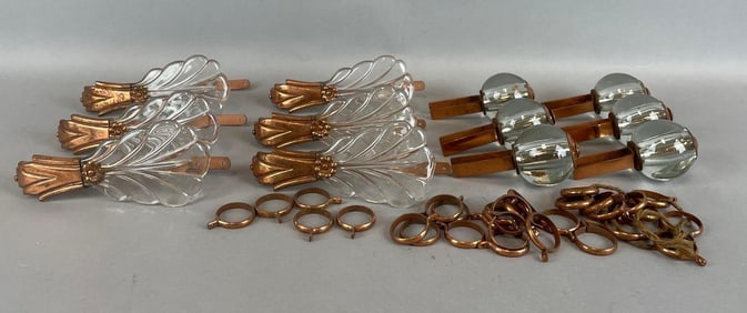 Group of Vintage Brass and Glass Light Fixture Parts
