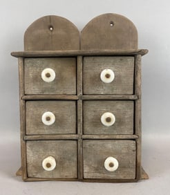 Antique Wood 6 Drawer Pantry Box