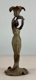 Cast Brass Figural Flower Woman Candlestick
