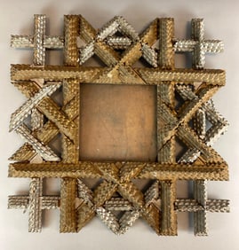 Antique Tramp Art Wood Picture Frame