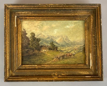 Antique Hans Prols Farmer at The Farm Oil Painting on Board