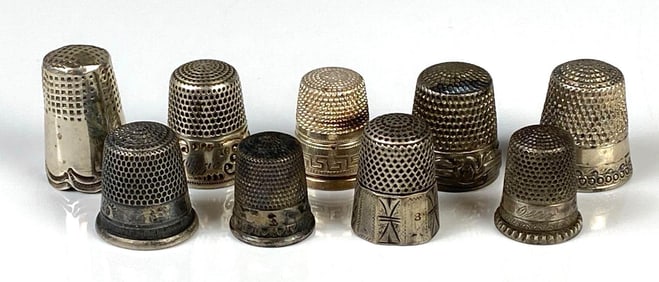 Group of 9 Sterling Silver Thimbles