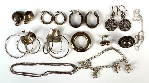 Group of Sterling Silver Earrings and More