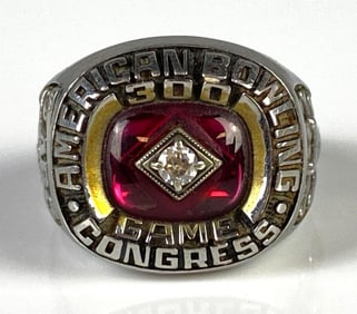 Sterling Silver American Bowling Congress Ruby and CZ Keepsake Ring