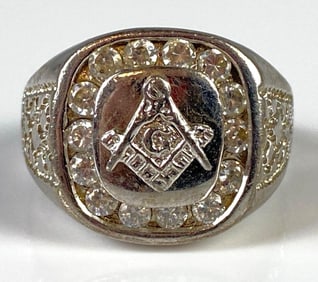Sterling Silver CZ Masonic Mens Ring