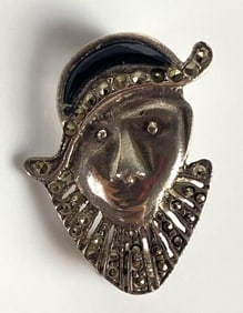 Sterling Silver Marcasite Art Nouveau Face Pin