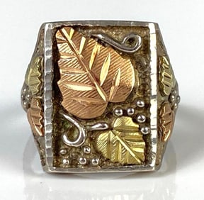 Sterling Silver Black Hills Ring with Gold Leaf Patterning