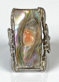 Sterling Silver Floral Abalone Blister Pearl Ring