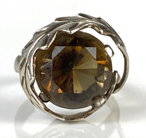 Sterling Silver Smokey Quartz Wrapped Leaf Ring