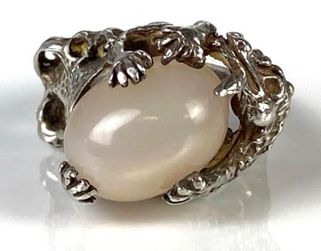Sterling Silver Alligator Ring with Moonstone