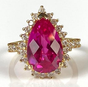 Sterling Silver Vermeil Ruby and CZ Ring
