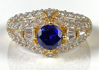 Sterling Silver Vermeil Sapphire and CZ Ring