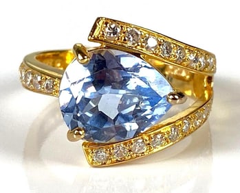 Sterling Silver Vermeil Blue Spinel and CZ Ring