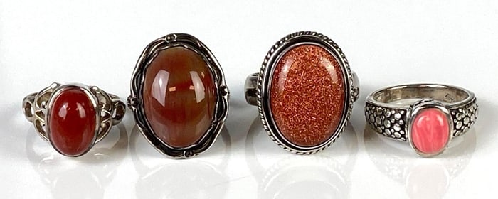 Group of 4 Sterling Silver Hardstone Rings