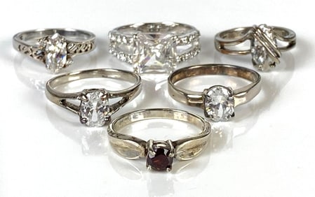 Group of 6 Sterling Silver Rings