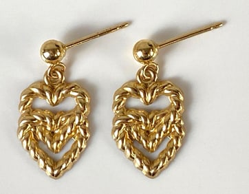 Pair of 14K Gold Double Heart Earrings