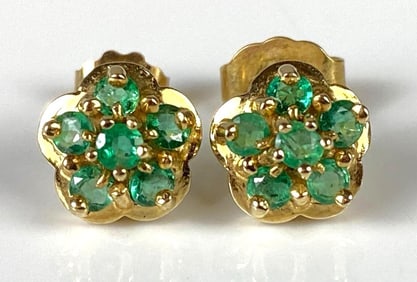 Pair of 14K Gold Emerald Stud Earrings