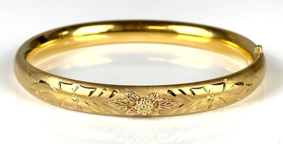 10K Gold Trim 1/20 14K Gold-Filled Etched Bangle Bracelet
