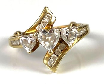 10K Gold CZ Heart Mom Ring
