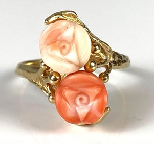 14K Gold Coral Roses Ring
