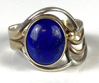 14K Gold and Sterling Silver Lapis Ring