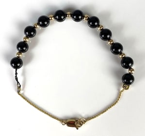 14K Gold Onyx Beaded Bracelet