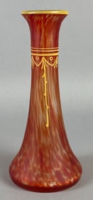 French Legras Art Nouveau Red Marbled Glass Vase