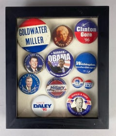 Shadowbox of Presidential Campaign Buttons and More