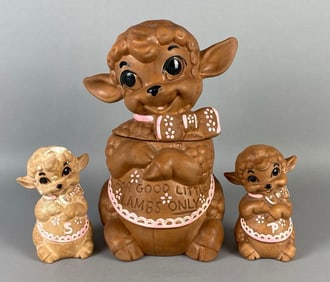 Twin Winton Little Lamb Ceramic Cookie Jar and Salt and Pepper Shakers