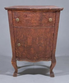 Antique Oak Serpentine Nightstand Cabinet with Drawer