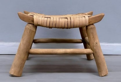 Rustic Arts and Crafts Style Woven Seat Stool