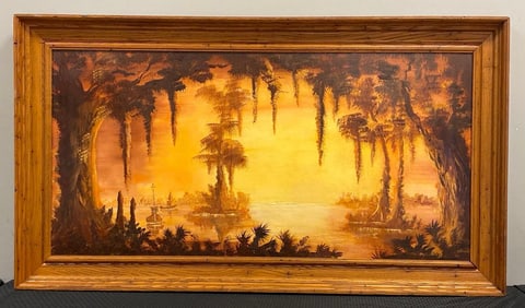 Thelma Honsey Sepia Everglades Oil Painting on Board