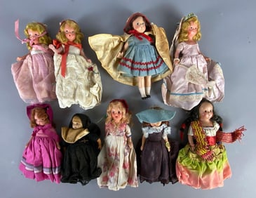 Group of 9 Plastic and Composition Dolls